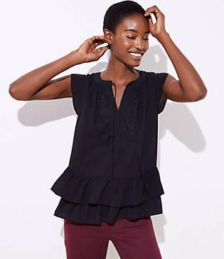 Loft Lacy Tie Neck Flounce Shell