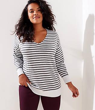 Loft Plus Striped V-neck Sweater