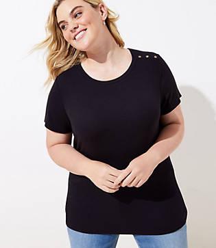 Loft Plus Ribbed Shoulder Button Tee