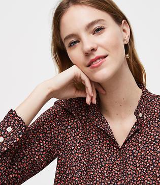 Loft Mini Floral Ruffle Utility Blouse