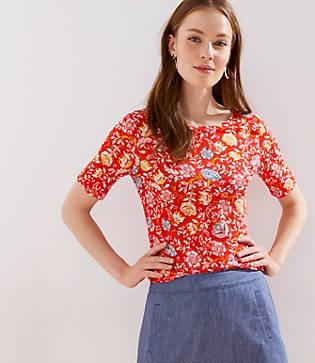 Loft Floral Elbow Sleeve Linen Tee