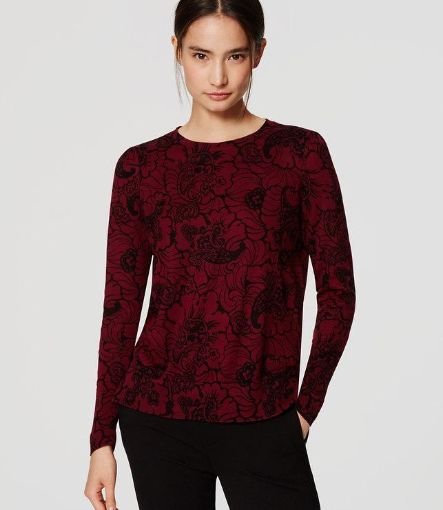 Loft Paisley Puff Sleeve Sweater