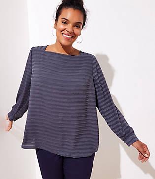 Loft Plus Textured Stripe Square Neck Blouse
