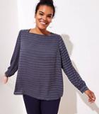Loft Plus Textured Stripe Square Neck Blouse