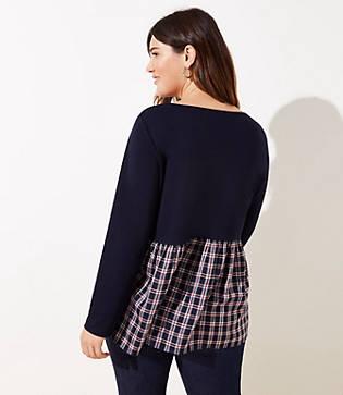 Loft Plus Plaid Mixed Media Bell Cuff Sweatshirt