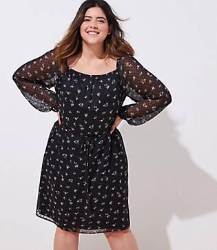 Loft Plus Floral Dot Square Neck Dress