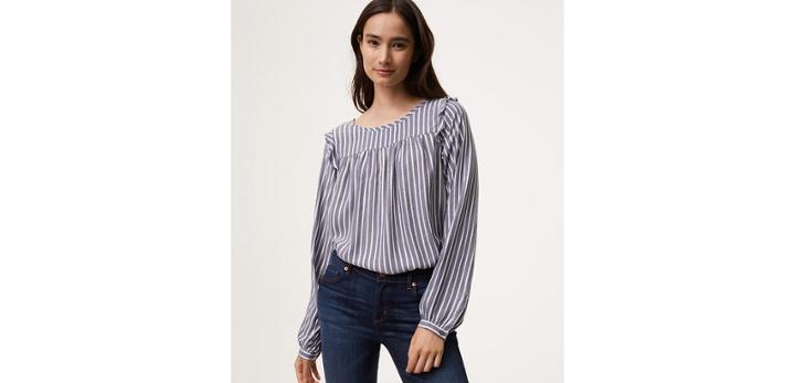 Loft Striped Ruffle Trim Blouse