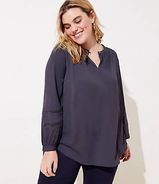 Loft Plus Eyelet Trim Split Neck Tunic