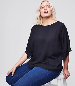 Loft Plus Mosaic Flounce Sleeve Mixed Media Top