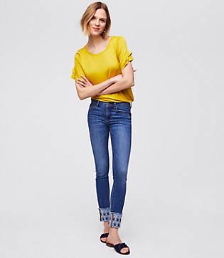Loft Modern Floral Embroidered Cuffed Skinny Jeans