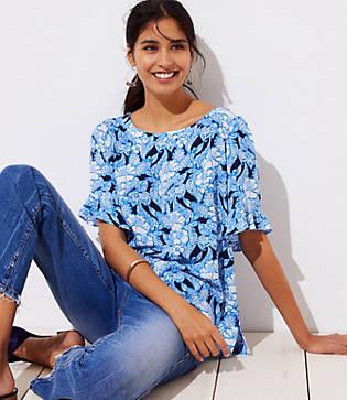 Loft Floral Paisley Ruffle Cuff Top