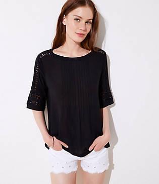 Loft Pintucked Mixed Media Top