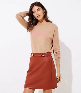 Loft Faux Leather Button Tab Skirt