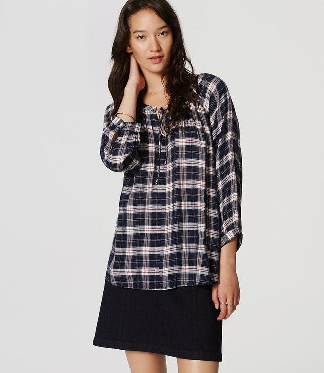 Loft Plaid Peasant Blouse