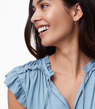 Loft Smocked Ruffle Tie Neck Shell