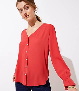 Loft Bell Cuff Button Front Blouse