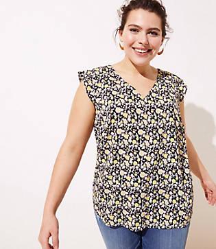 Loft Plus Floral V-neck Flutter Shell
