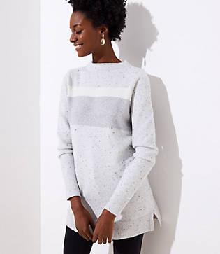 Loft Striped Funnel Neck Tunic Sweater