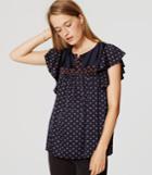 Loft Geo Split Neck Flutter Top