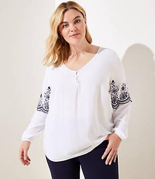 Loft Plus Embroidered V-neck Blouse