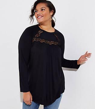 Loft Plus Lace Yoke Mock Neck Top