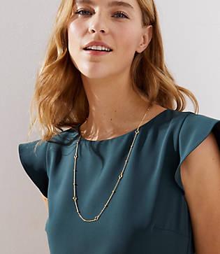 Loft Metallic Beaded Gem Illusion Necklace