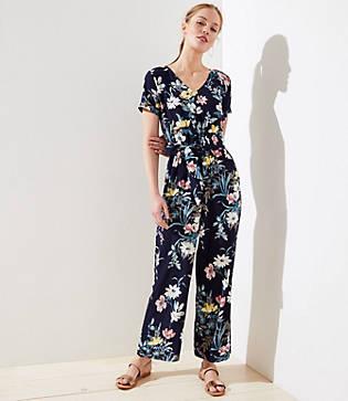 Loft Bouquet Short Sleeve Tie Waist Jumpsuit