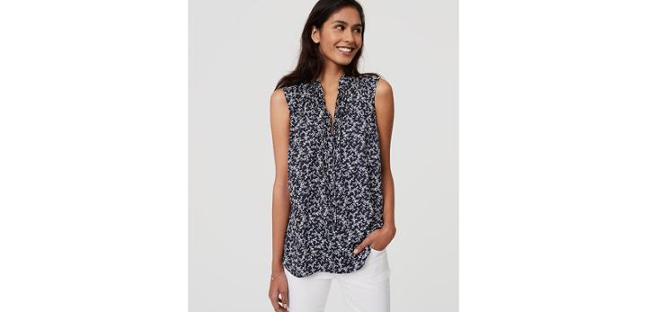 Loft Leafed Ruffle Tie Neck Shell