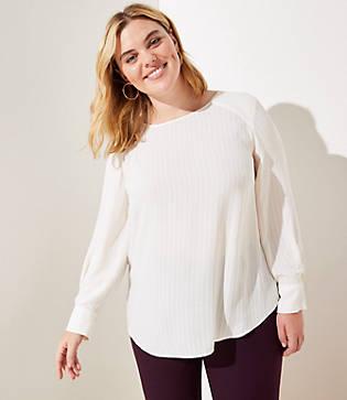 Loft Plus Striped Pleated Cuff Blouse