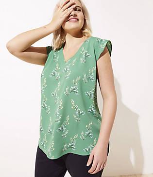 Loft Plus Flower Branch V-neck Flutter Shell