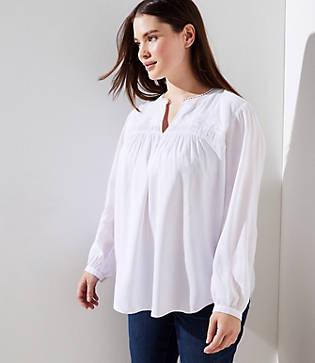 Loft Plus Lacy Shirred Split Neck Blouse