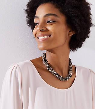 Loft Beaded Cluster Ribbon Necklace