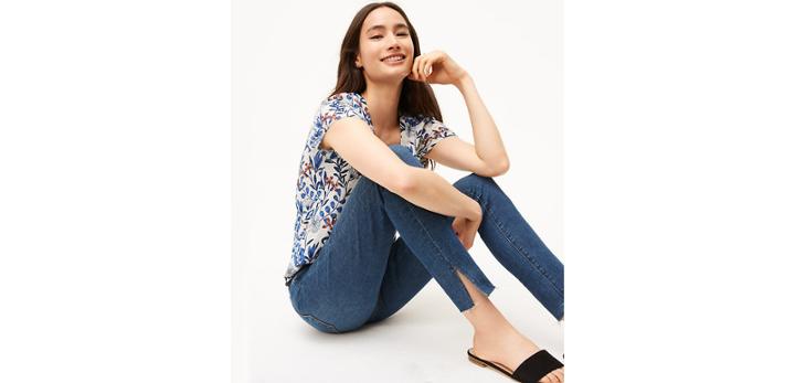 Loft Curvy Slit Fresh Cut Skinny Jeans In Vivid Dark Indigo Wash