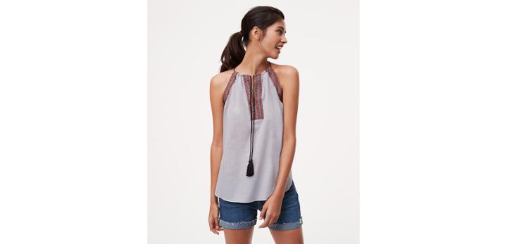 Loft Embroidered Tassel Halter Top