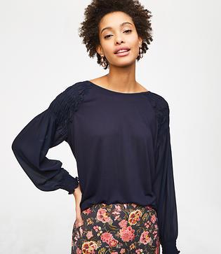 Loft Shirred Raglan Mixed Media Top