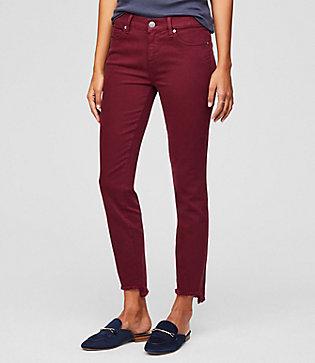 Loft Curvy Step Hem Skinny Jeans In French Burgundy