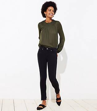 Loft Curvy Double Frayed Soft Slim Pocket Skinny Jeans In Black