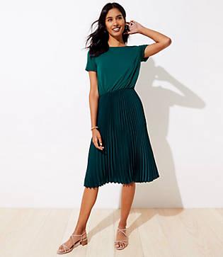 Loft Mixed Media Pleated Dress