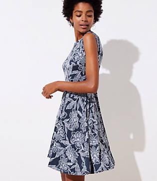 Loft Abstract Floral Wrap Back Flare Dress