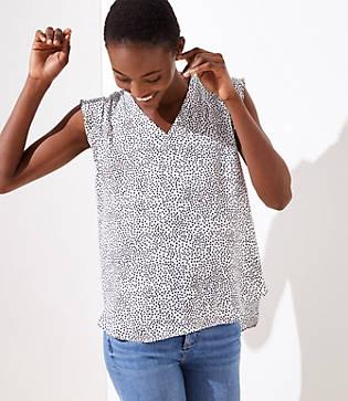 Loft Dotted V Neck Flutter Shell