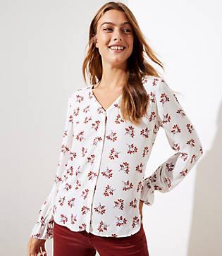 Loft Bouquet Bell Cuff V-neck Blouse