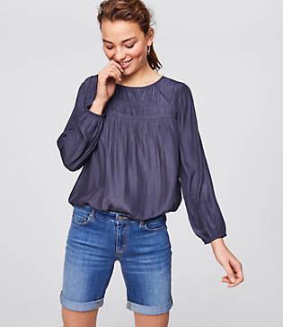 Loft Curvy Denim Bermuda Shorts In Medium Stonewash