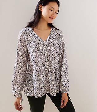 Loft Floral Button Down Peplum Blouse