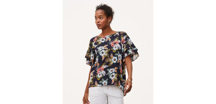 Loft Summer Floral Tiered Sleeve Top