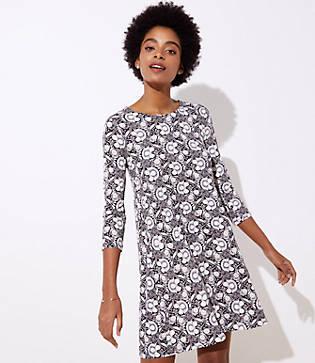 Loft Floral 3/4 Sleeve Swing Dress