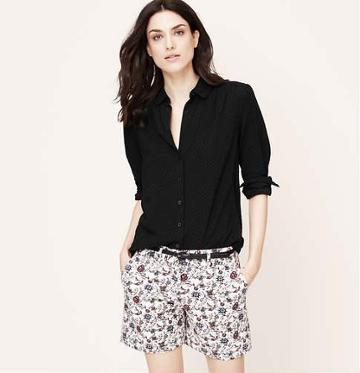 LOFT Flocked Dot Button Down Shirt, Black