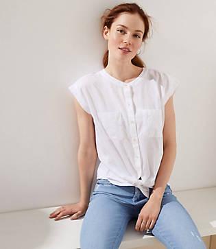Loft Floral Eyelet Dolman Cap Sleeve Shirt