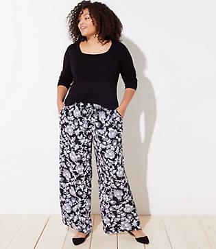 Loft Plus Floral Vine Fluid Drawstring Pants