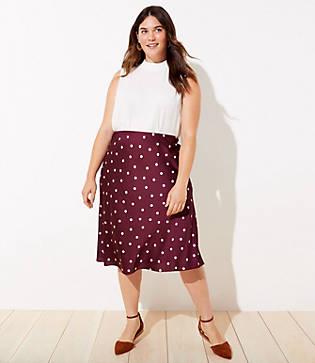 Loft Plus Dotted Pull On Midi Skirt