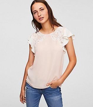 Loft Lacy Mixed Media Flutter Top